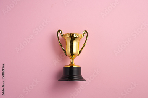 small award trophy against pink background.