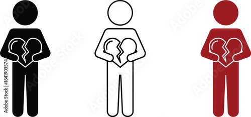 Broken heart concept man holding heart heartbreak depression editable