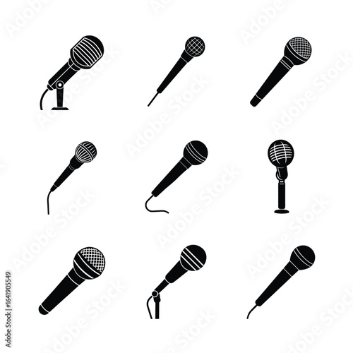 Set of Black Microphone Icons for Sound