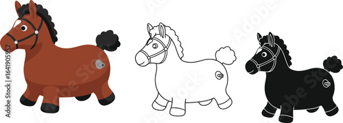 Horse toy inflatable bouncy animal vector illustration set editable