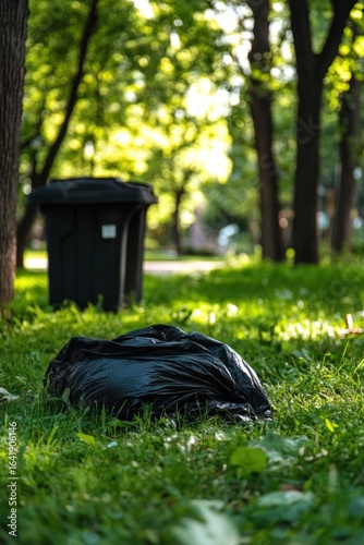 Trash Bag on Green Grass in Park