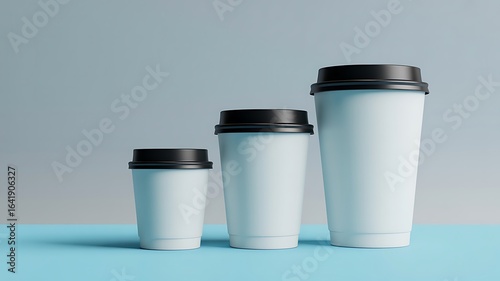 Wallpaper Mural Three white disposable coffee cups with black lids in ascending size order Torontodigital.ca