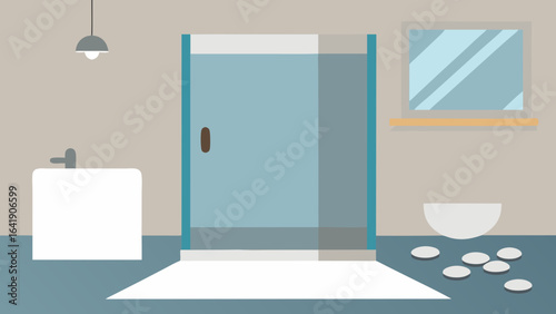 calm neutral bathroom pebble flooring natural elements