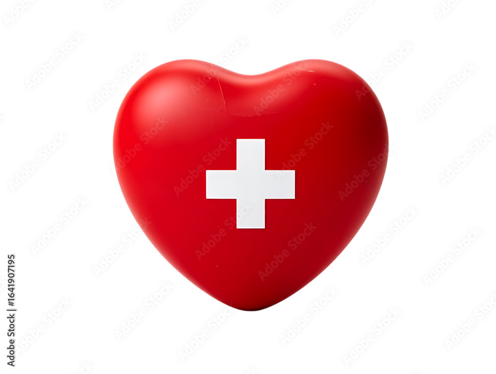 Vivid Red Heart with a Crisp White Cross Symbol Representing Health, Medical Care, and Compassion Vivid Red Heart with a Crisp White Cross Symbol Representing Health, Medical Care, and Compassion