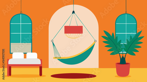loft style living space hanging hammock chair