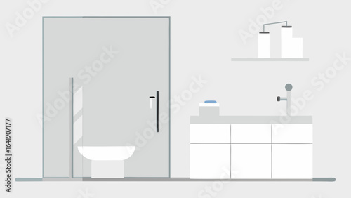 minimalist all white bathroom frameless glass