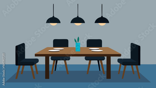 modern rustic dining space black chairs