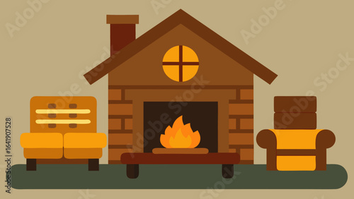 rustic log cabin living area stone fireplace