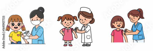 Cartoon Illustration of Nurse Giving Vaccination to Young Girl Collection