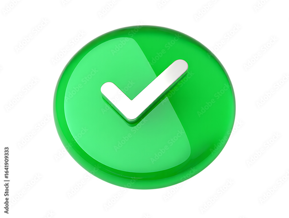 Shiny Glossy Green Circular Button with a Prominent White Checkmark for Approval Shiny Glossy Green Circular Button with a Prominent White Checkmark for Approval