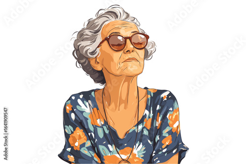 grandma in sunglasses isolated
