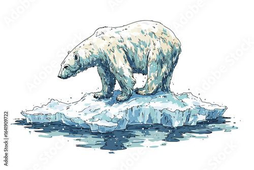 Polar bear on shrinking ice floe isolated