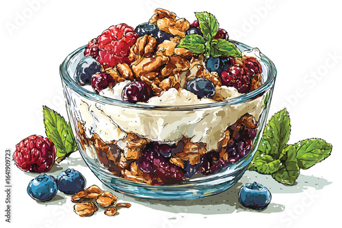Organic Greek yogurt parfait isolated