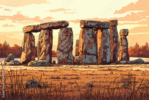 Stonehenge during sunset isolated
