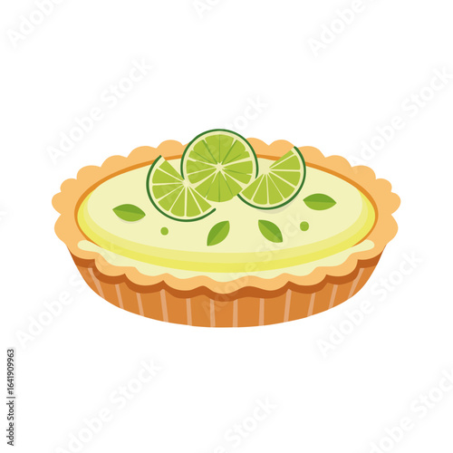 A delectable key lime tart decorated with lime slices