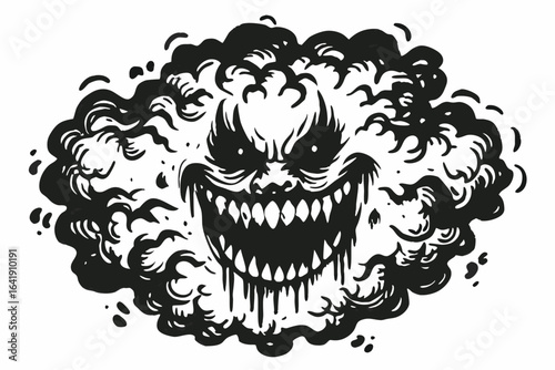 Spooky evil demon monster face graphic silhouette design illustration on white background