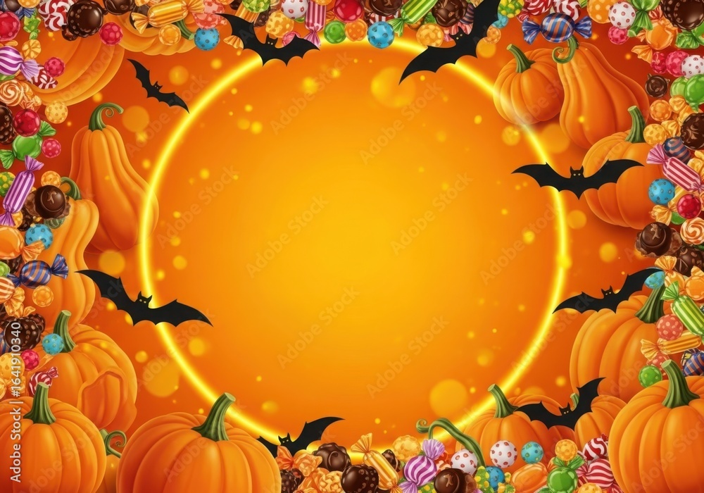 Fototapeta premium Rich Bright Orange Background With Plump Pumpkins