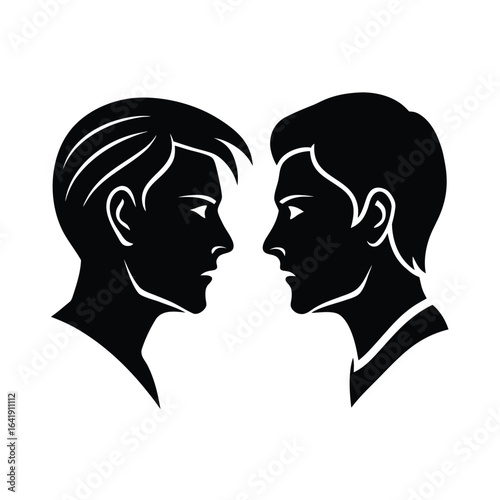Symbolic Male Silhouettes Facing Off