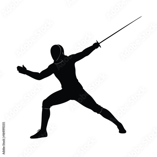 Fencer Lunging Silhouette on White