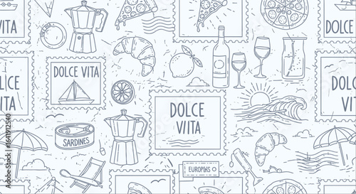  dolce vita Hand-drawn seamless vector pattern with cartoon doodle houses