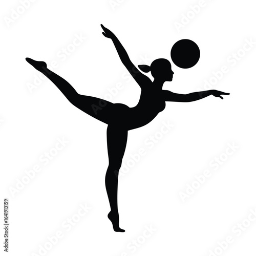 Silhouette of a gymnast performing with a ball