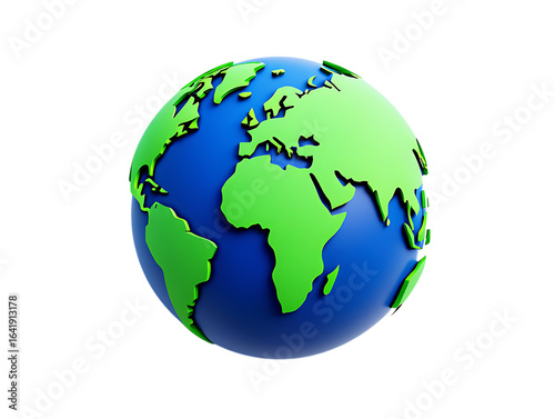 Vibrant Glossy 3D Earth Globe Model with Green Continents and Blue Oceans