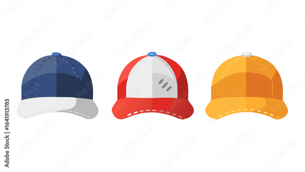 Fototapeta premium Baseball hat, cap icon in flat set. sign symbol mockup isolated on transparent background