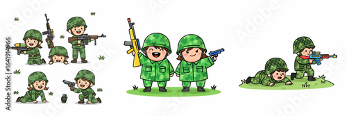 Cute Cartoon Soldier Character with Gun and Grenade Illustration