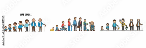 Pixelated Illustrative Life Stages Progression, From Infancy to Senior Age, Illustration