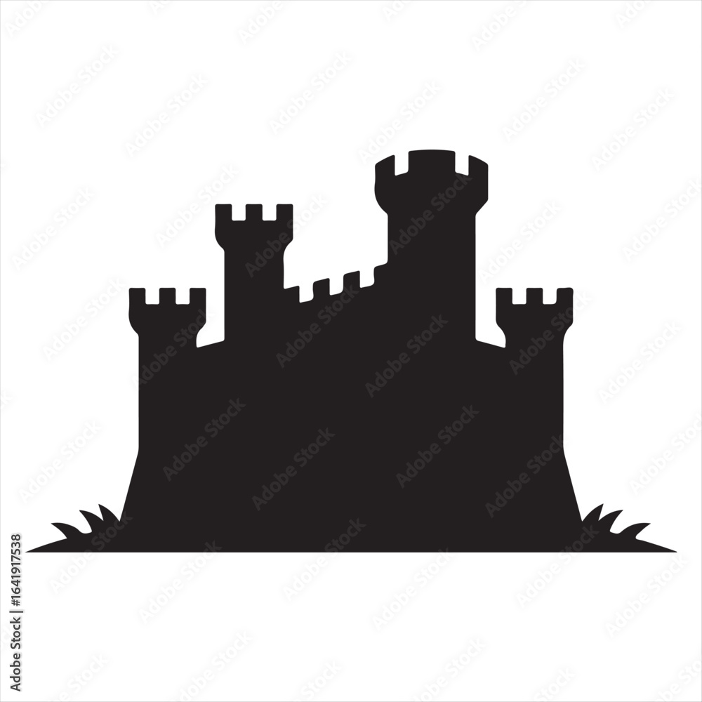 Black Silhouette of a Medieval Castle on White Background Architectural Icon of History and Defense Illustrating Strength and Power Black Silhouette of a Medieval Castle on White Background Architectural Icon of History and Defense Illustrating Strength and Power