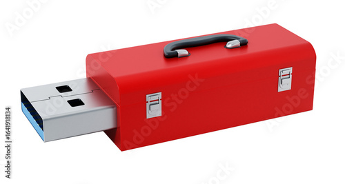 Red toolbox with usb 3.0 plug on transparent background. 3D illustration