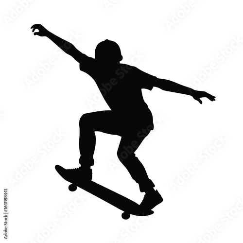 Dynamic Silhouette of Skateboarder Doing Trick