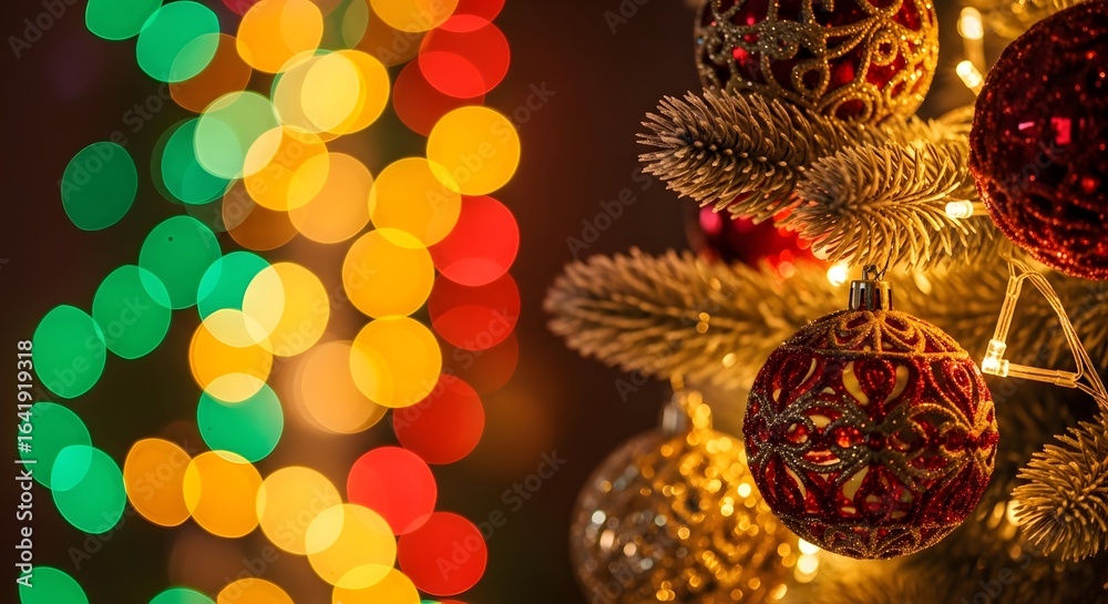Obraz premium Close up of christmas ornaments and lights creating a festive holiday atmosphere
