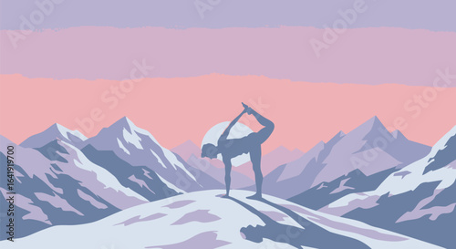 Yoga Pose in Snowy Mountains