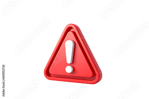 Sleek Red 3D Warning Triangle with a Prominent White Exclamation Mark, Conveying Alert