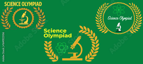 Science Olympiad Award Badges with Microscope, Atom, and Laurel Wreaths for STEM Competitions, Scientific Achievements, and Education Recognition