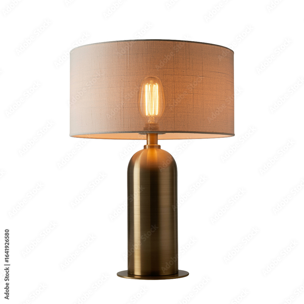 Brass table lamp with linen shade isolated on a transparent background Brass table lamp with linen shade isolated on a transparent background