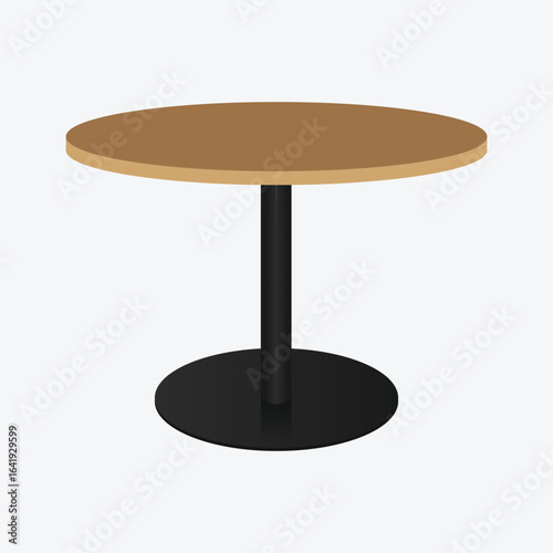 Round wooden restaurant table vector on white background. Table vector, empty table, wooden table top.