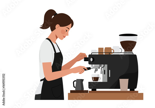 Barista Preparing Espresso with Professional Coffee Machine