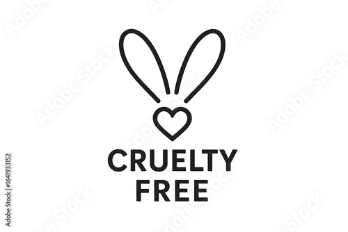 Cruelty free label with rabbit ears and heart shape, transparent background, concept of compassionate branding