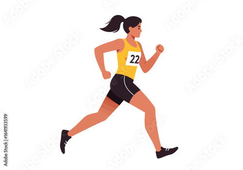 Woman Running Race with Number 22 on Yellow Jersey