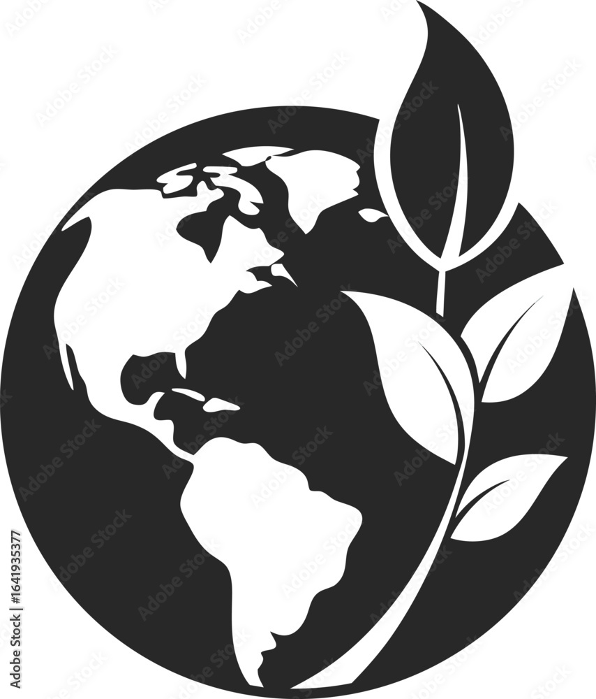 Obraz premium Stylized silhouette of the earth with growing green leaves symbolizing environmental protection and sustainability isolated on white background