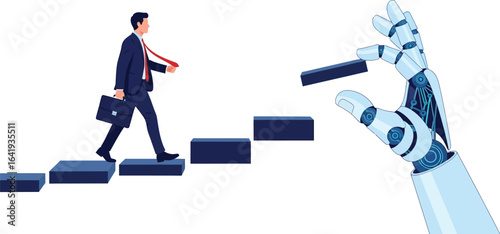 Ai helping business man climb steps to success illustration vector