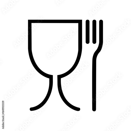 Marking in the form of a glass and fork. Glass and fork sign. The material, product or packaging is intended for safe contact with food products. EU standards. Warning symbol. Marking on the package.