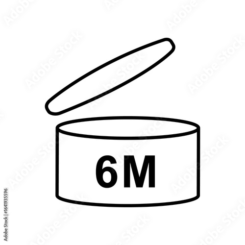 Expiry date symbol. An image of an open jar indicating the number of months during which the product is safe and effective after opening. Expiry date after opening 6 months. Marking on the package.