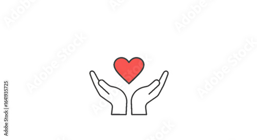 Two open hands holding a red heart isolated on transparent background