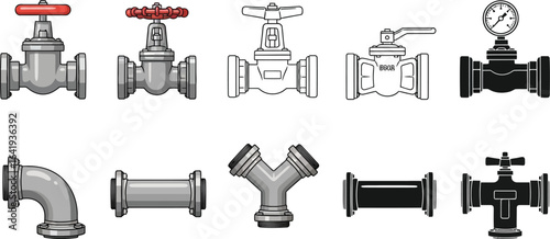 Plumbing parts valves and pipes industrial vector graphic vector