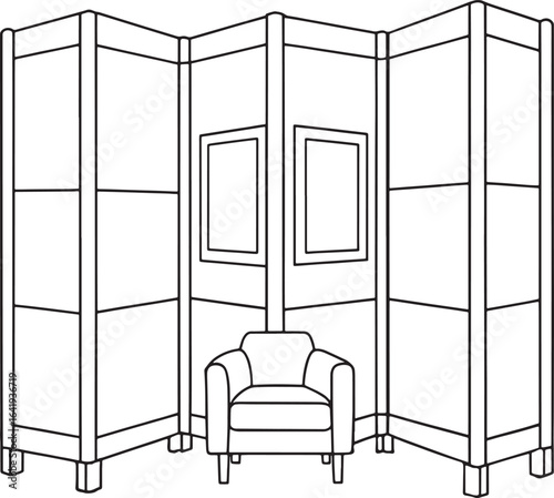 Armchair nook with folding screen illustration perfect for creating a private reading or relaxation corner