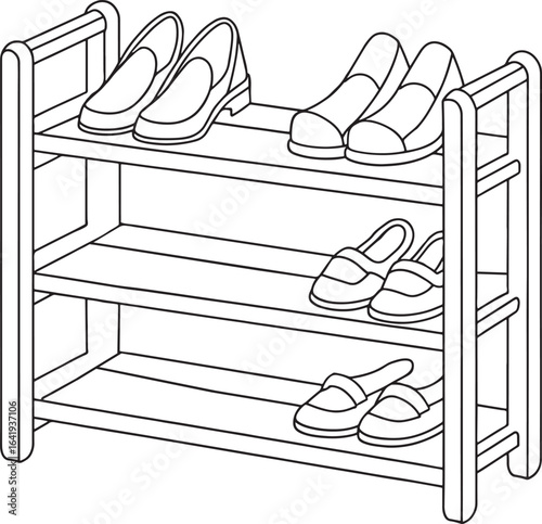 Shoe rack illustration perfect for keeping footwear organized, accessible, and neatly stored at home