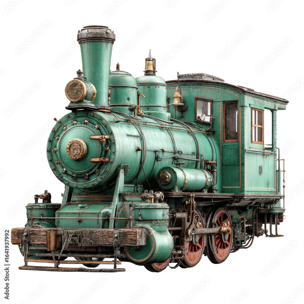 Naklejka premium Detailed antique teal steam locomotive